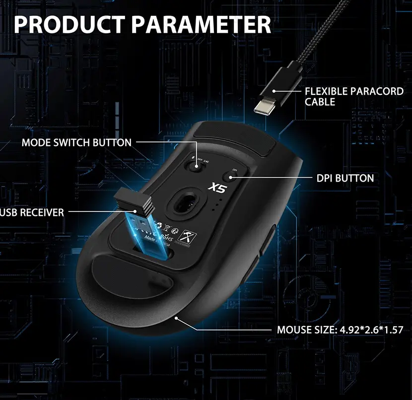 KMP3 Black Attack Shark X5 Wireless Gaming Mouse Gab.mn_01b.webp