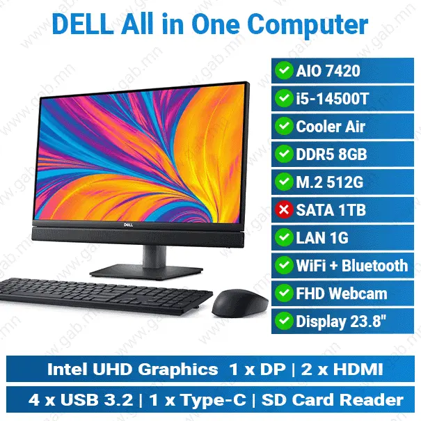 Dell OptiPlex 7420/ i5-14500T/ DDR5 8G/ M.2 512GB/ Non-Touch 23.8" All in One PC'