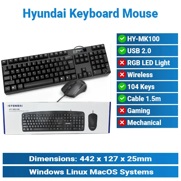 Hyundai HY-MK100 Black Keyboard Mouse KMP
