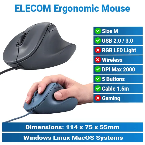 Elecom Silent Wired 5-Buttons M Size Mouse KMP