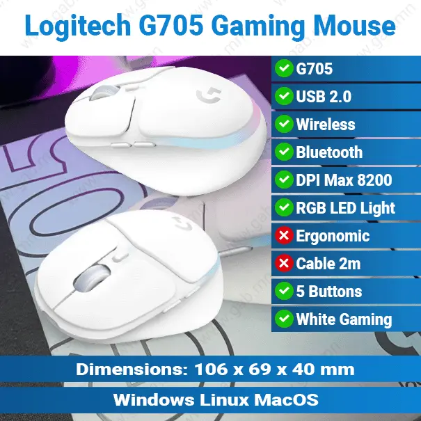 Logitech G705 Gaming Wireless White Mouse