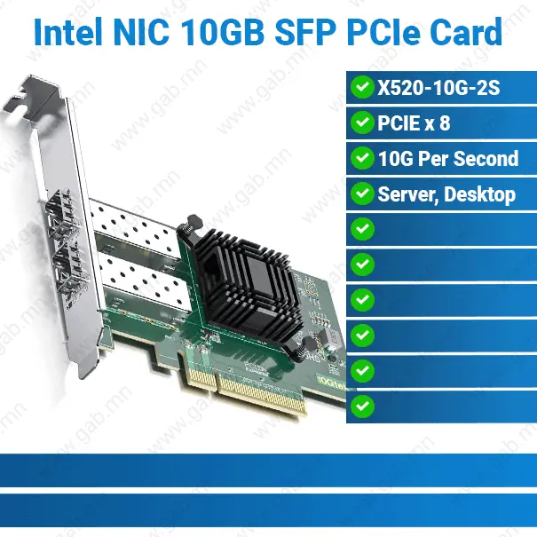 Intel NIC 10GB Dual SFP+ 2-Port Network PCIe Card