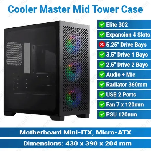 [#19'0009] Cooler Master Elite 302 Mid Tower | PC Case
