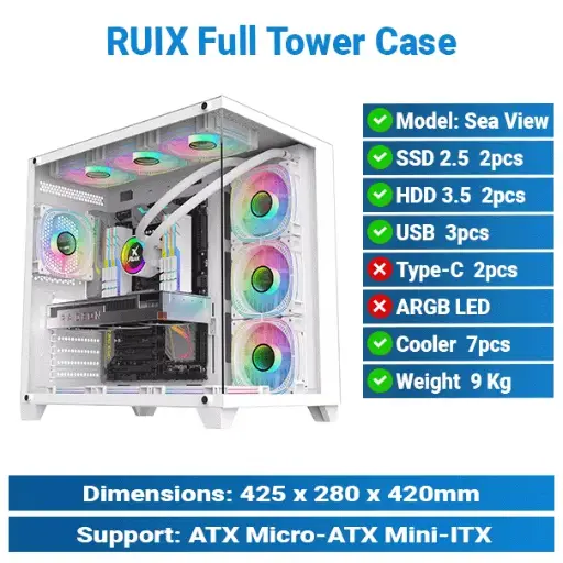 [#19'0018] Ruix Sea View Pro Max Full Tower White | PC Case