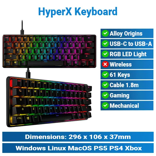 [#20'0008] HyperX Alloy Origins 60 Gaming Keyboard KMP