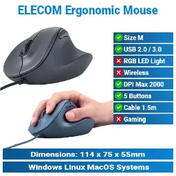 [#20'0030] Elecom Silent Wired 5-Buttons M Size Mouse KMP