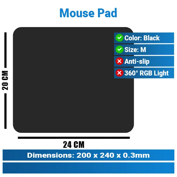 [#20'0001] 20*24*0.3mm Black Desktop Mouse Pad KMP
