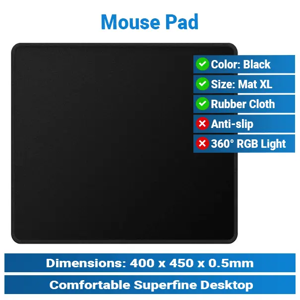 [#20'0002] 40*45*0,5mm Black Gaming Mouse Pad KMP