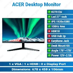 [#24'0009] Acer K270 27" 100Hz (HDMI, VGA) Black Desktop Monitor