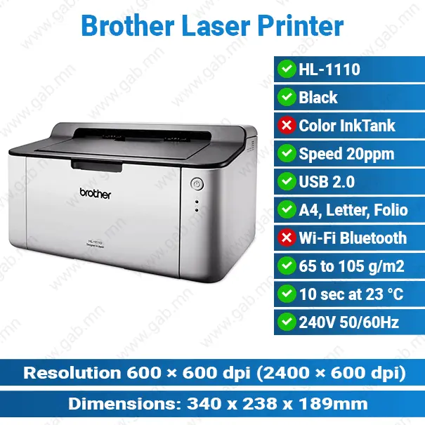 [#29'0001] Brother Laser Mono HL-1110 Printer