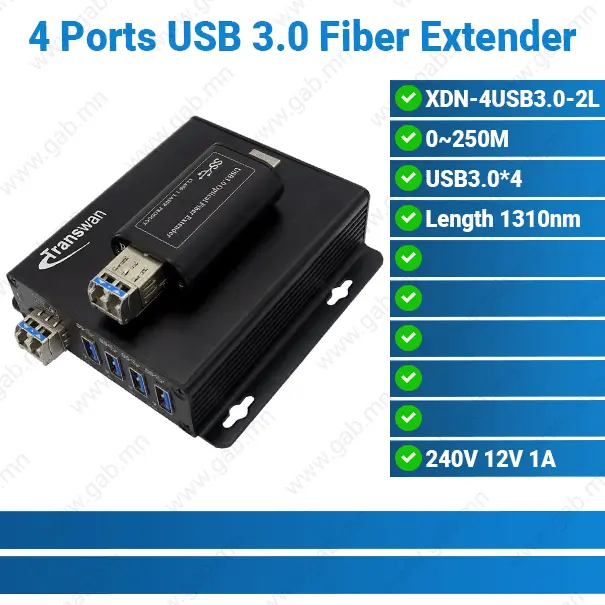[#36'0016] 4 Ports USB 3.0 Fiber Optic Extender 2 Core Single Mode SFP Network