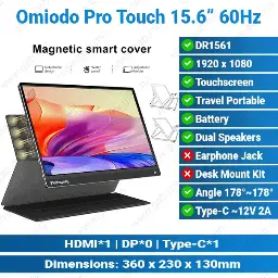 [#24'0024] Omiodo DR1561 Pro Touch 15.6-inch Dual Type-C Audio Portable Monitor