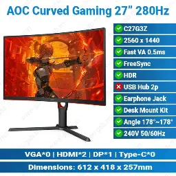 [#24'0030] AOC C27G3Z 27" 280Hz Curved Gaming Monitor