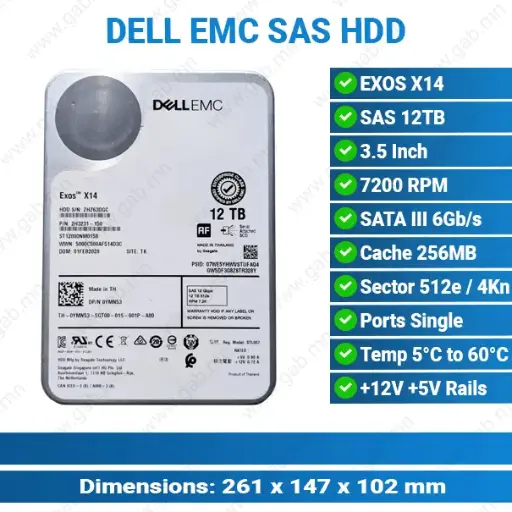 [#16'0043] SAS 12TB 7.2K 3.5 EXOS DELL EMC | Hard Disk